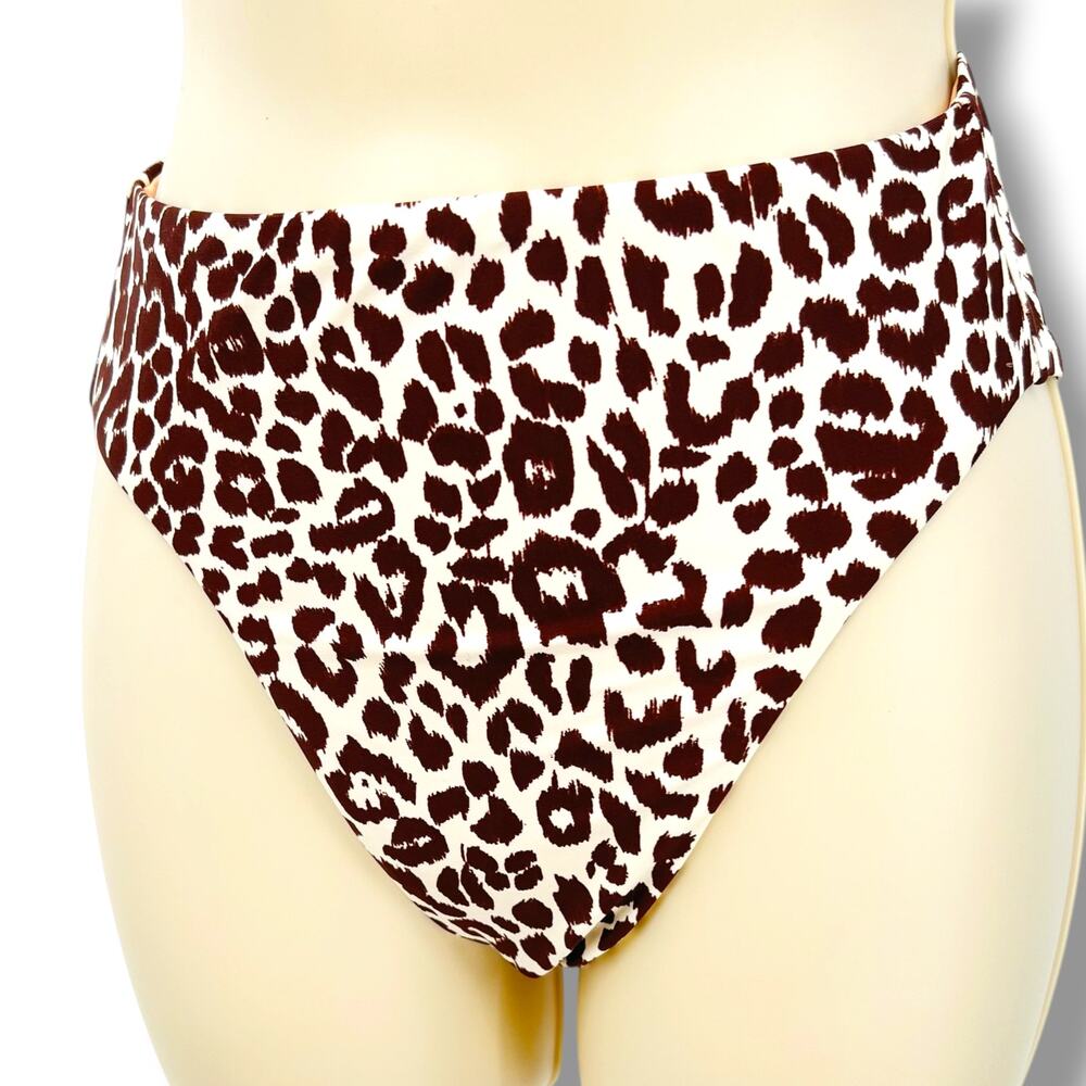 J CREW NWOT High Waist High Leg Leopard Print Bikini Bottoms S Vacation Pool